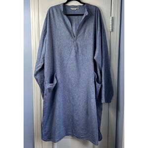 Frette Linen & Cotton Tunic Dress Loungewear Beach Pockets Blue Womens Size L/XL